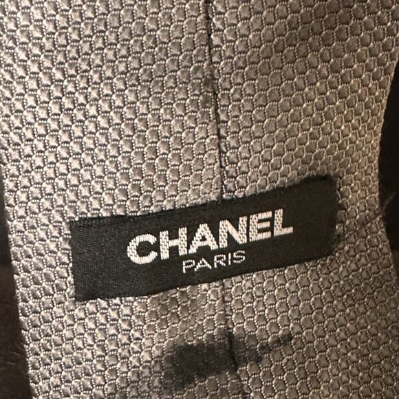 Chanel Silk Tie Mens Necktie Gray Black Hand painted Abstract Neckwear Spots - Picture 4 of 5